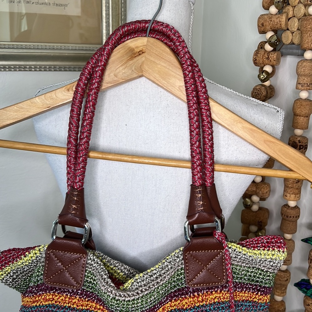 Multicolor Crochet Tote Bag with Braided Handles - Picture 3 of 11